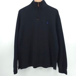 Polo Ralph Lauren Mens Pullover Quarter Zip L Black Cotton Classic Pony Logo
